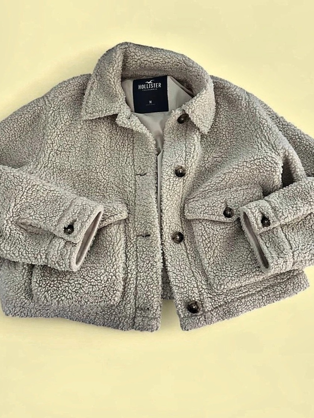 Hollister Teddy Jacket in Cream Size Medium Like New